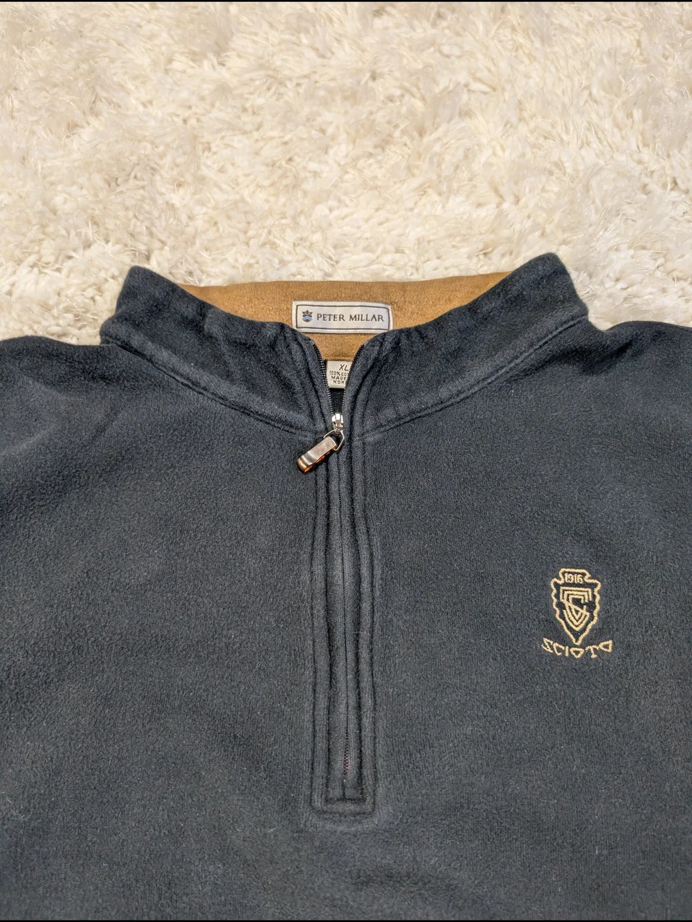 Peter Millar Charcoal Quarter-Zip Fleece with Tan Lining